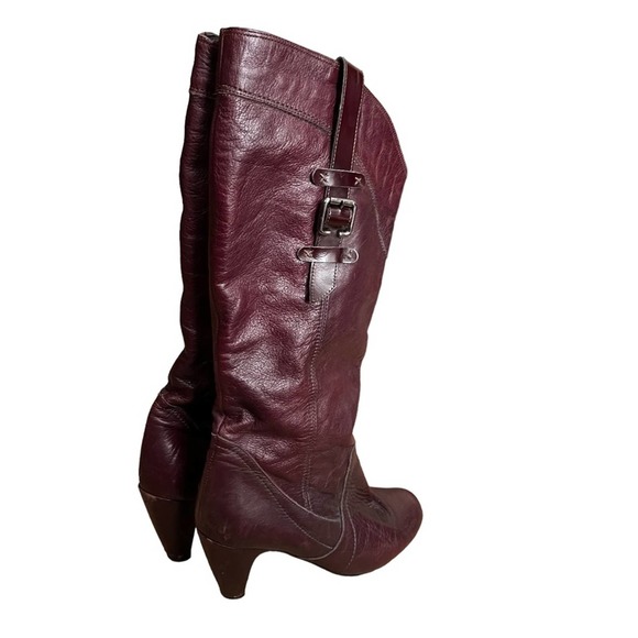 Vintage Aldo Womens Soft Leather Slouchy Heel Boots Burgundy - Picture 10 of 12